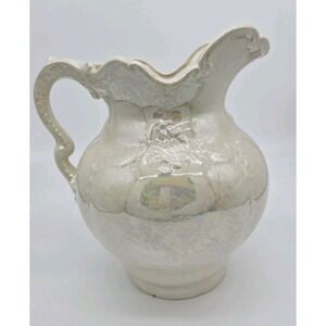 Vintage Arnels Pitcher Ceramic Opalescent 11" Large Ornate‎ Farmhouse Scroll